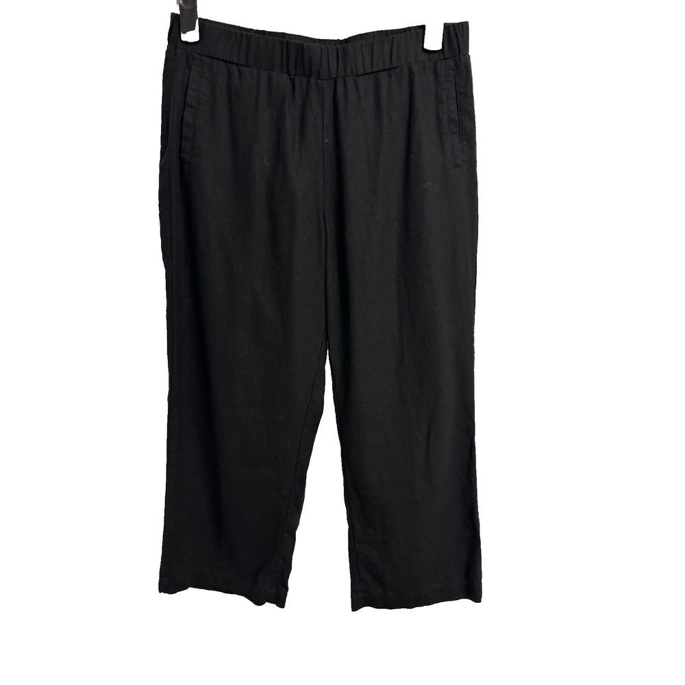 Caffe Marrakesh Women's Med‎ Black Linen Blend Capri Pants Travel Resort Summer